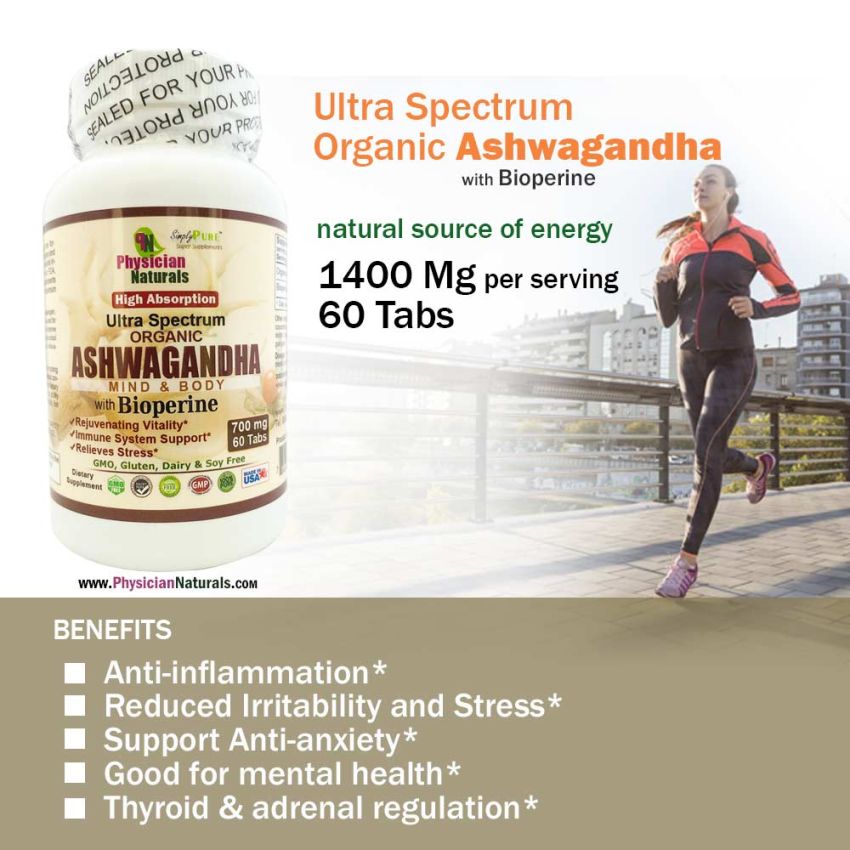 Organic Ashwagandha with Bioperine 700 mg High Absorption Ultra Spectrum  Mind & Body