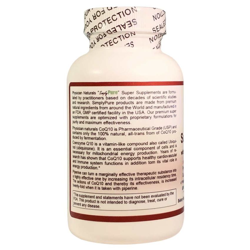 Super CoQ10 with Piperine 5X High Absorption 200 mg Veg Capsules 98% Coenzyme Q10 Sustained Cellular Energy