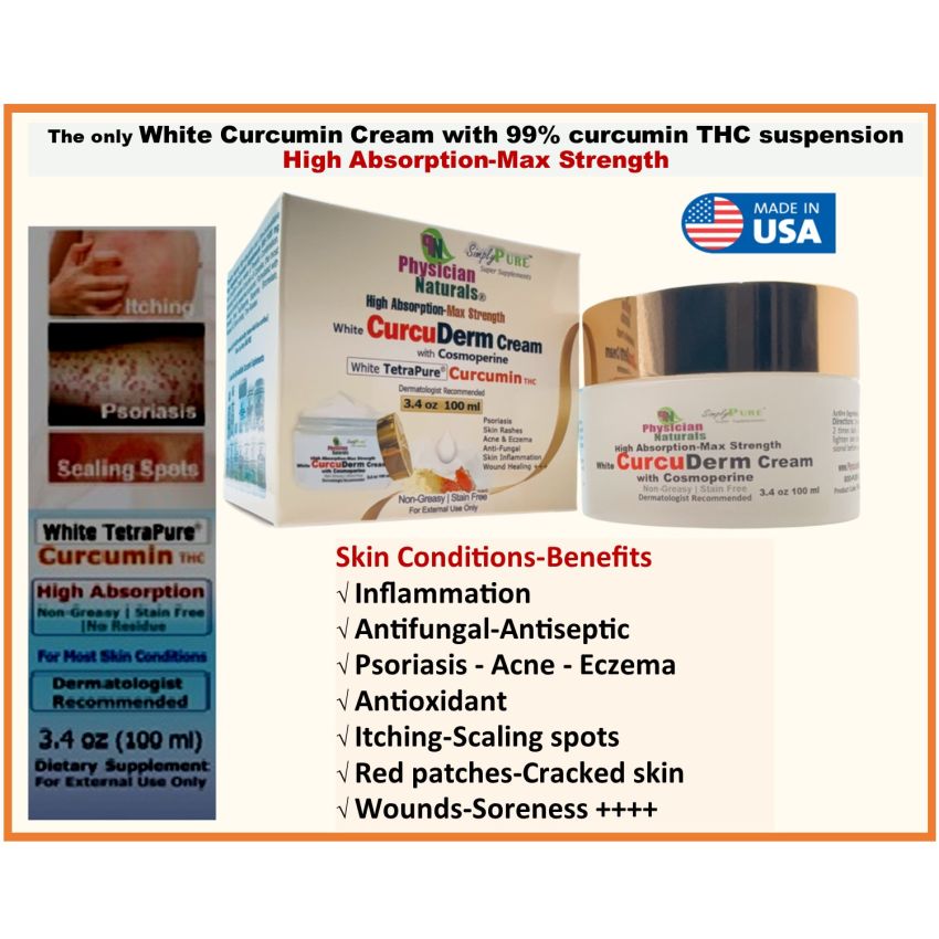 Max Strength CurcuDerm Cream with Tetrapure Curcumin THC and Cosmoperine High Absorption 100ml