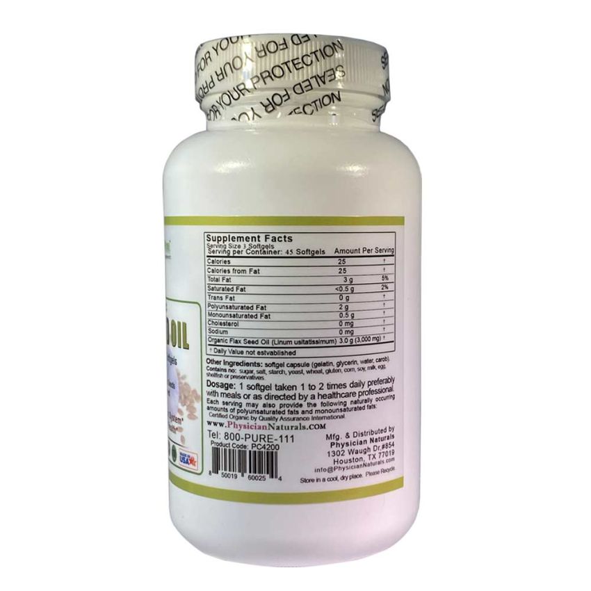 Organic Flax Oil 1000mg-100 Soft Gels Rich Source of Omega 3-6-9 Fatty Acid Alpha-linolenic Acid Cold Pressed and Unrefined for Heart Health