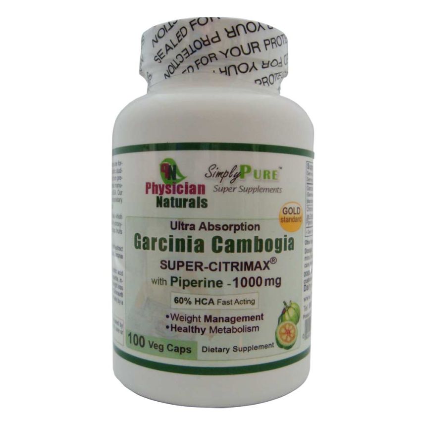 Ultra Pure Garcinia Cambogia Super CitriMax with Piperine 60% HCA Veggie Caps 1000 mg Per Serving