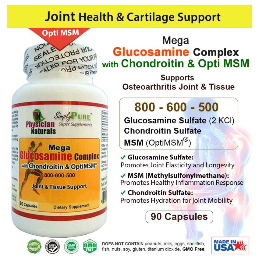 Mega Glucosamine Complex with Chondroitin and Opti MSM  800-600-500mg Optimum Synergy Joint Mobility  and Pain