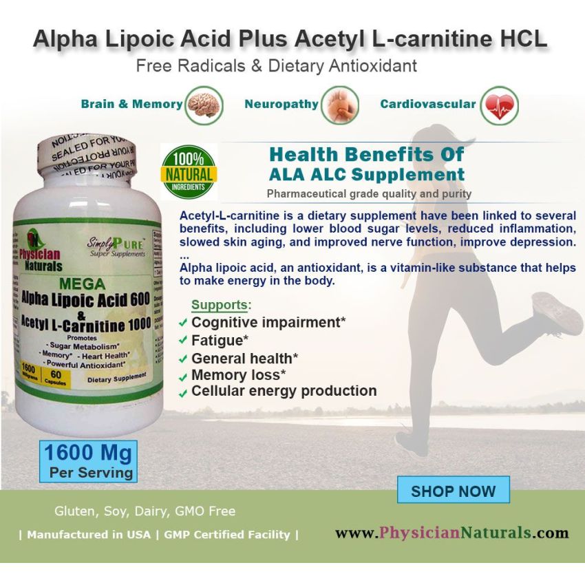 Mega Alpha Lipoic Acid & Acetyl L-Carnitine HCI 1600 mg Per Serving 