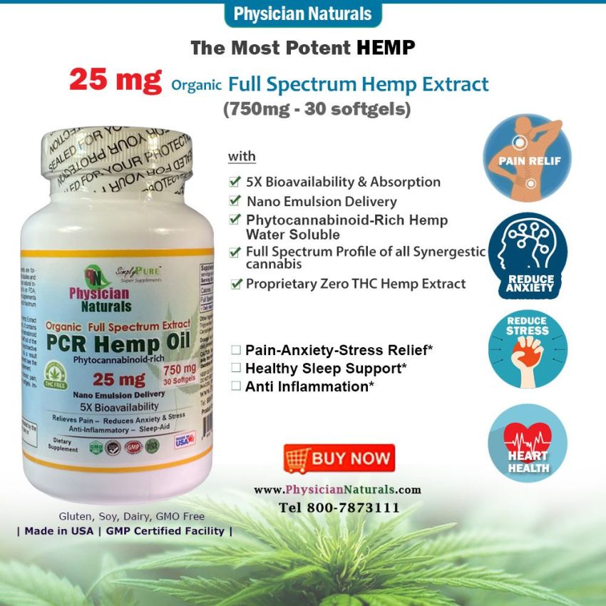 Organic Full Spectrum PCR HEMP Extract 25mg Oil Ultra Conc Mini Softgels