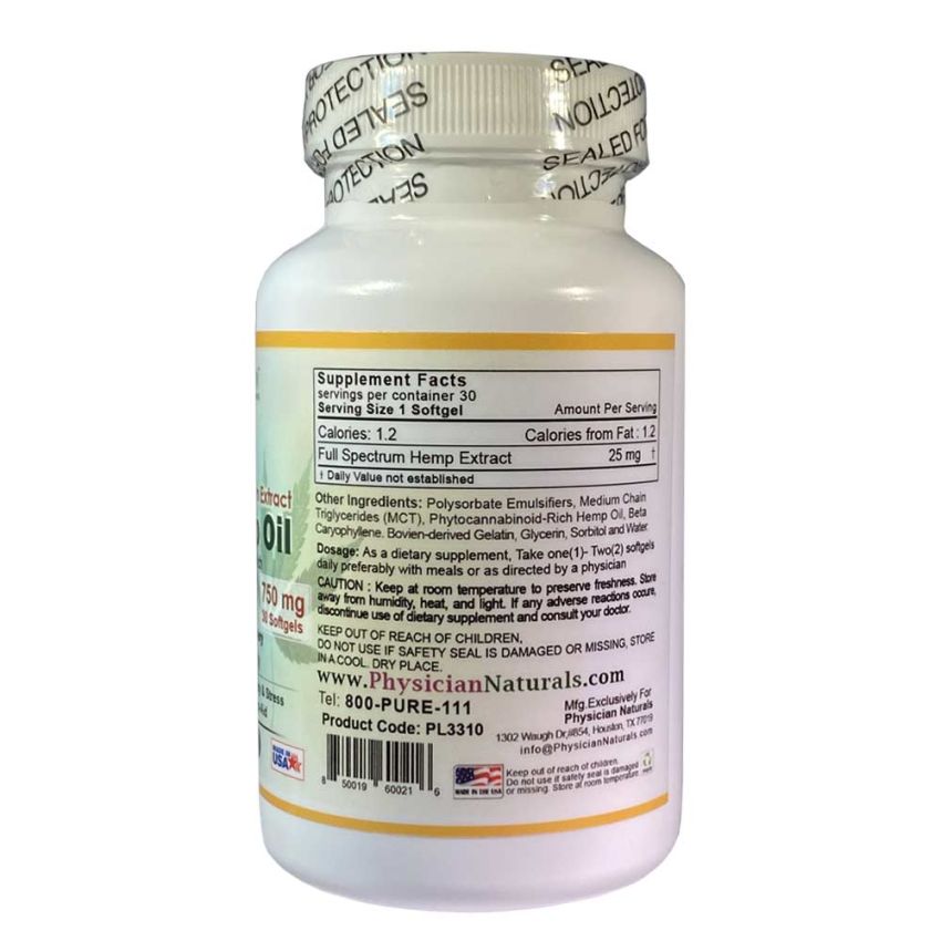 Organic Full Spectrum PCR HEMP Extract 25mg Oil Ultra Conc Mini Softgels