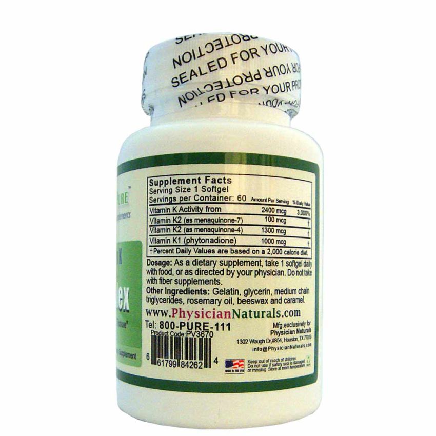 Highest Potency Vitamin K with Advanced K2 Complex 2400mcg Softgels All Natural K includes Phylloquinone (Vitamin K1) and Menaquinones (Vitamin K2) as phylloquinone (Vitamin K1) and Menaquinones (Vitamin K2) 