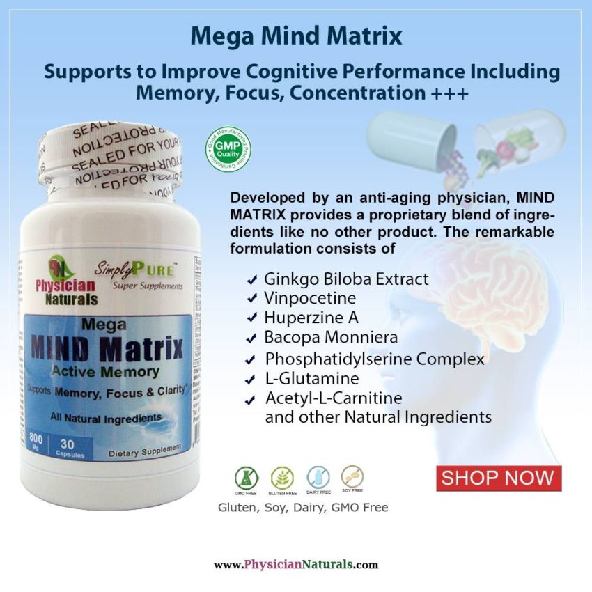 Mega Mind Matrix All Natural to Improve Cognitive performance, Memory, Focus, Concentration 