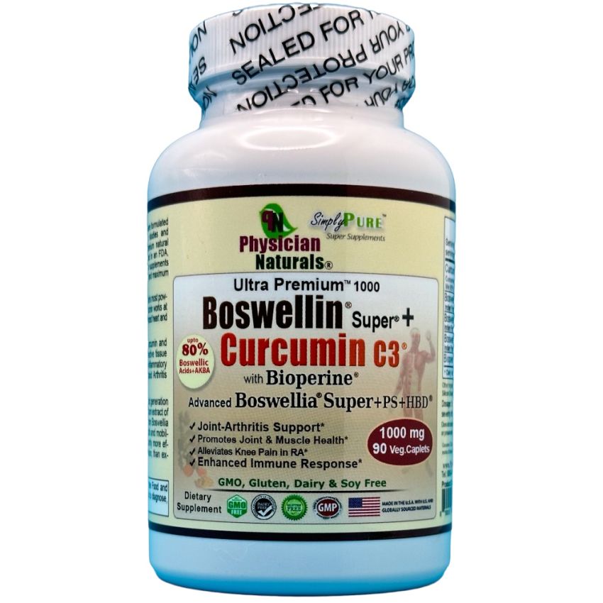 Premium Boswellin Super PS and Curcumin C3 with Bioperine 1000 mg 90 tabs Ultra Formulation supports Arthritis Joints Intestinal and Immune Health