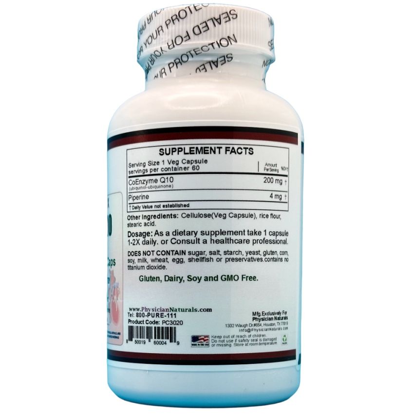 Super CoQ10 with Piperine 5X High Absorption 200 mg Veg Capsules 98% Coenzyme Q10 Sustained Cellular Energy