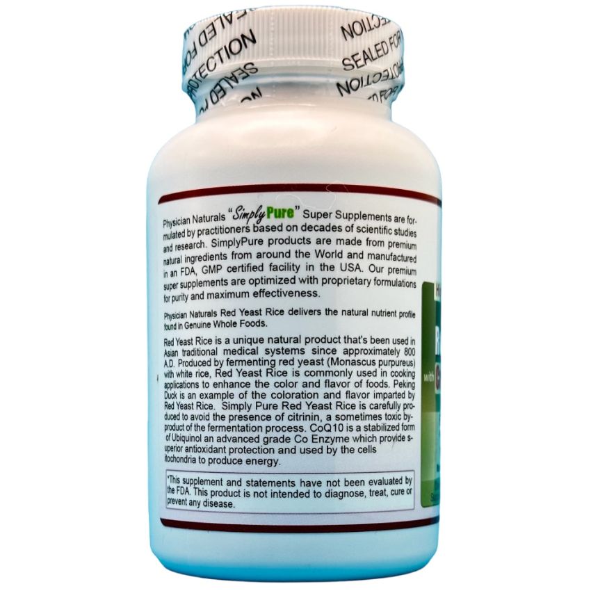 Premium Organic Red Yeast Rice with CoQ10 Piperine 600 mg High Absorption  Cholest Complex 100 Veg Capsules