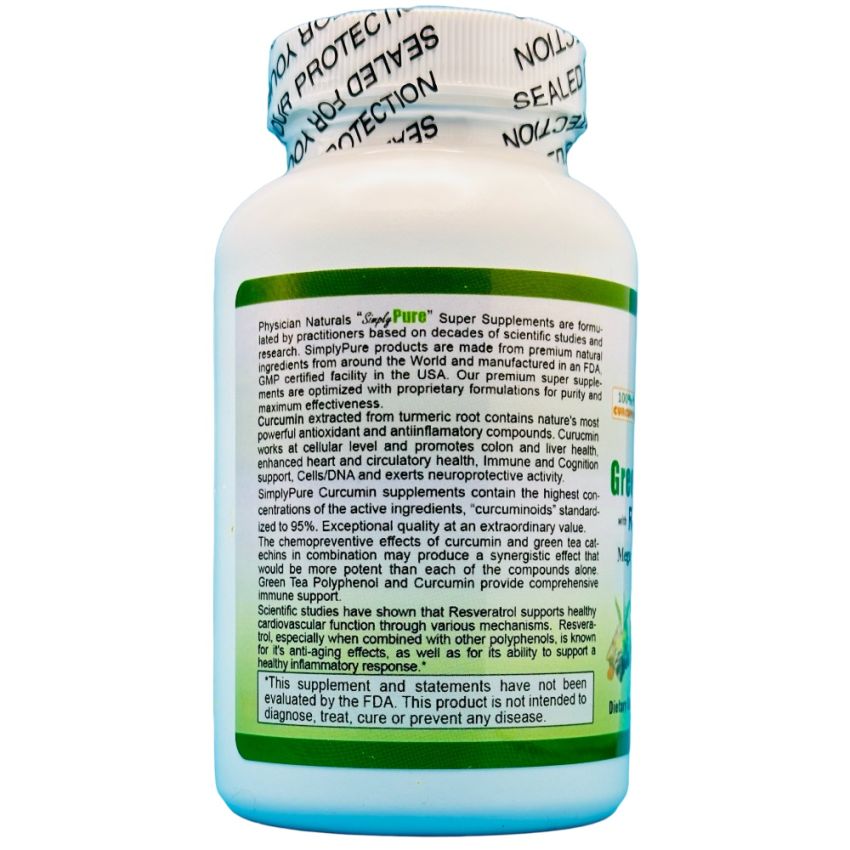 Green Tea and Curcumin C3 w Resveratrol Bioperine 1000mg Advanced Synergy supports Immune Gut and Digestive Health and  healthy aging