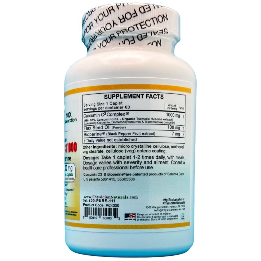 Mega Potency Super Curcumin 1000 mg Time Release Enteric Coated with Bioperine Flax Seed Oil 10x Absorption and 90%+ Enhanced Bioavailability