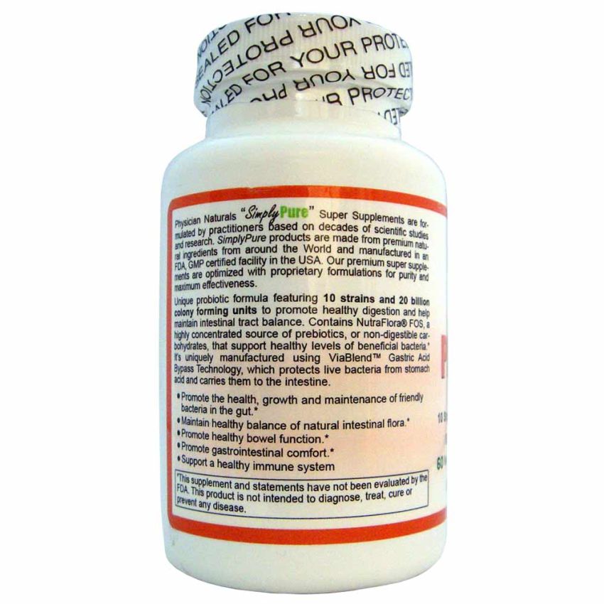 Mega Strength ProBiotic 10-20 with Nutra Flora Veg Caps 10 key Strains 20 Billion Micro Organisms Per Serving Digestive and Intestinal Support