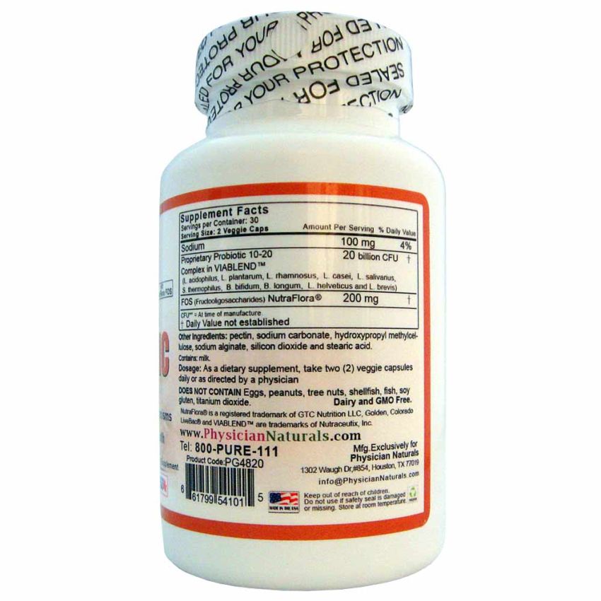 Mega Strength ProBiotic 10-20 with Nutra Flora Veg Caps 10 key Strains 20 Billion Micro Organisms Per Serving Digestive and Intestinal Support