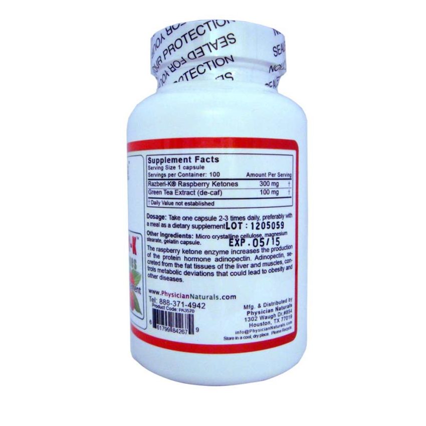 Ultra Razberi-K Raspberry Ketones with Green Tea Extract 300 Mg 100 Capsules