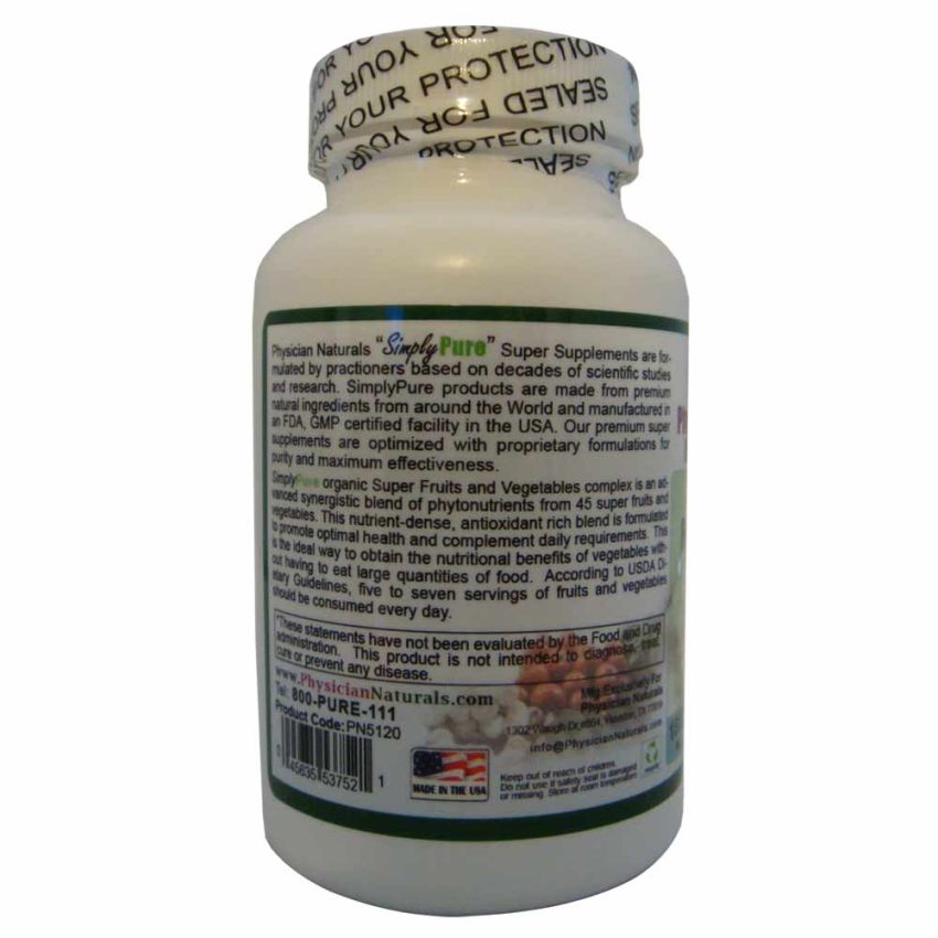  Ultimate Fruits & Vegetable Super Food 1500 mg Complex Advanced Synergistic Blend of phytonutrients from 45 super fruits and vegetables. Each Serving of 1500 mg is Equivalent to 3-5 Servings of Vegetables and Fruits Per Day
