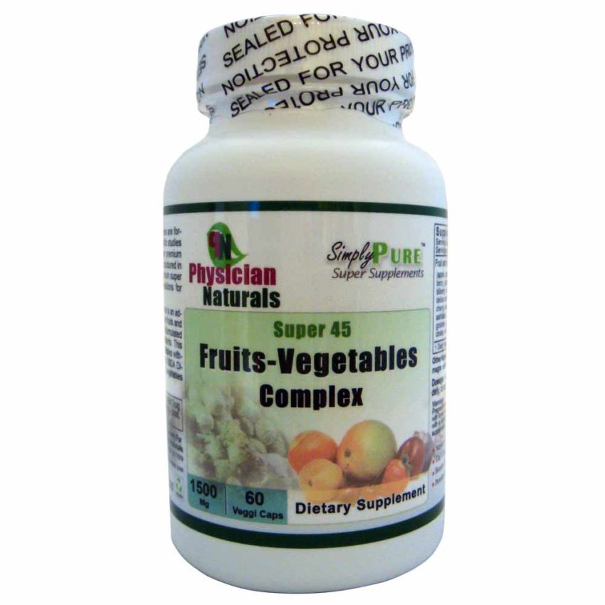  Ultimate Fruits & Vegetable Super Food 1500 mg Complex Advanced Synergistic Blend of phytonutrients from 45 super fruits and vegetables. Each Serving of 1500 mg is Equivalent to 3-5 Servings of Vegetables and Fruits Per Day