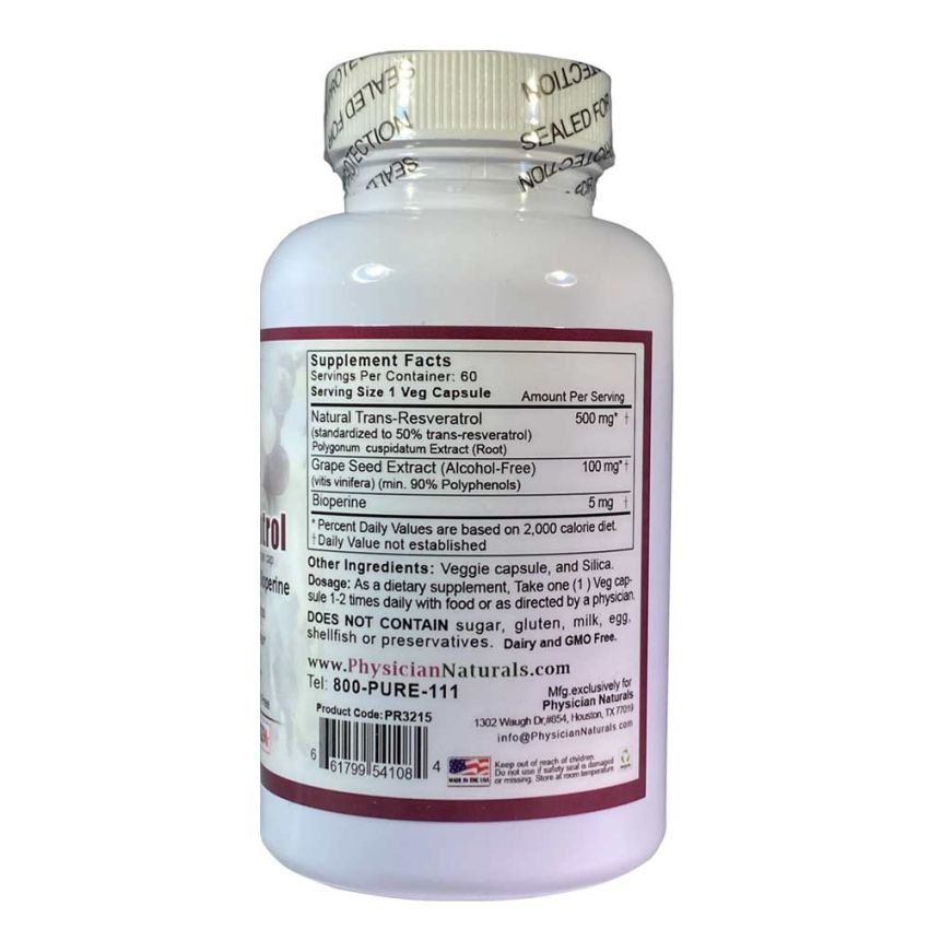 Ultra Absorption Super Resveratrol with Grape Seed Ext. and Bioperine 600 mg per veggie cap Anti-aging Antioxidant Immune Support