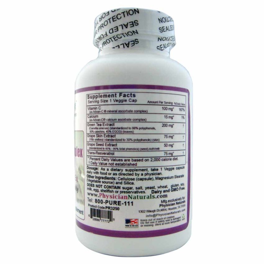 Ultimate Resveratrol Complex with Vitamin C, Green Tea & Grape Seed Extract Vegetarian Formula Antioxidant - Longevity Powerful Synergistic Formulation 