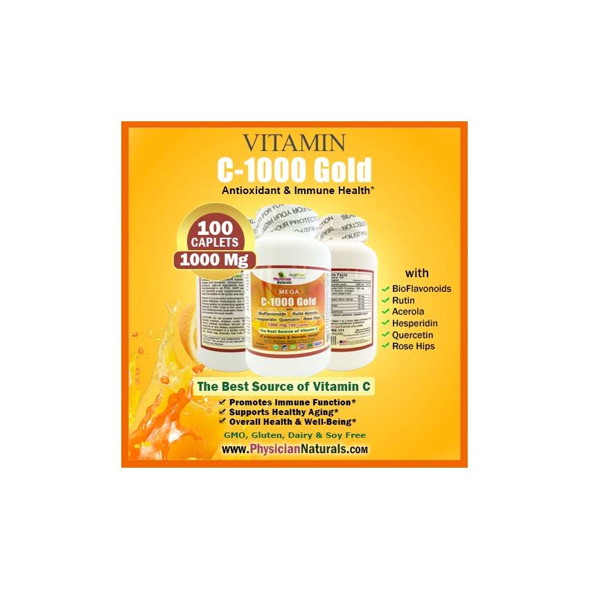 Mega C-1000 Gold 1000mg with Bioflavonoids Quercetin Rose Hips Hesperidin