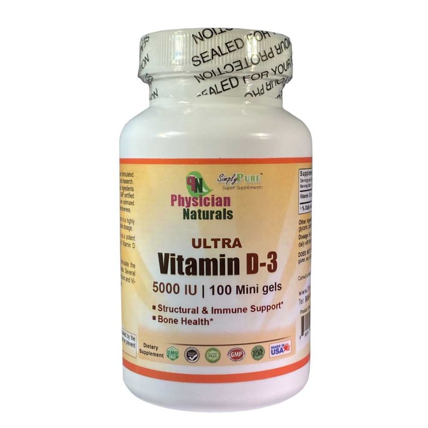 Ultra Vitamin D3 5000 IU Maximum Potency 100 Minigels Highly Absorbable Promotes Immune Bone Muscle and Cardiovascular System Support