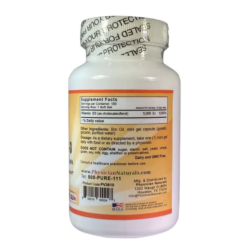 Ultra Vitamin D3 5000 IU Maximum Potency 100 Minigels Highly Absorbable Promotes Immune Bone Muscle and Cardiovascular System Support