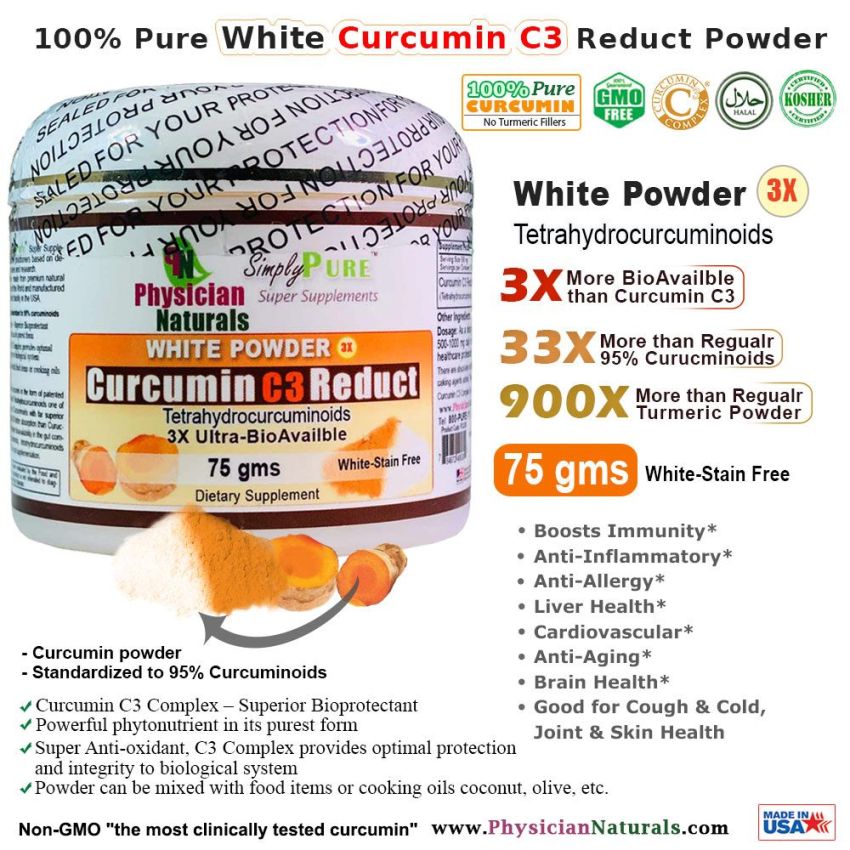 Pure White Curcumin C3 Reduct Powder White Curcumin Powder 3X Better Absorption White-Stain Free